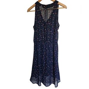 Anthropology Neavy blue multicolor print elastic waist low high chiffon dress S